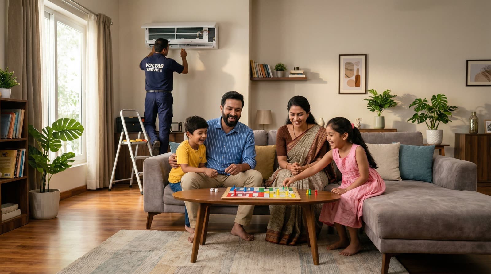 Happy family with children spending time together at home